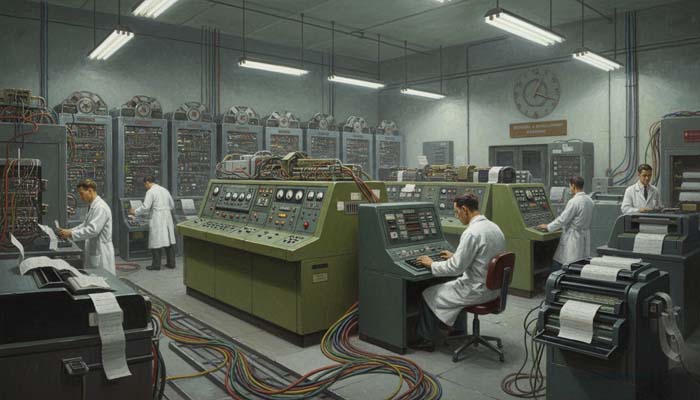 Operators working with early room-sized computers