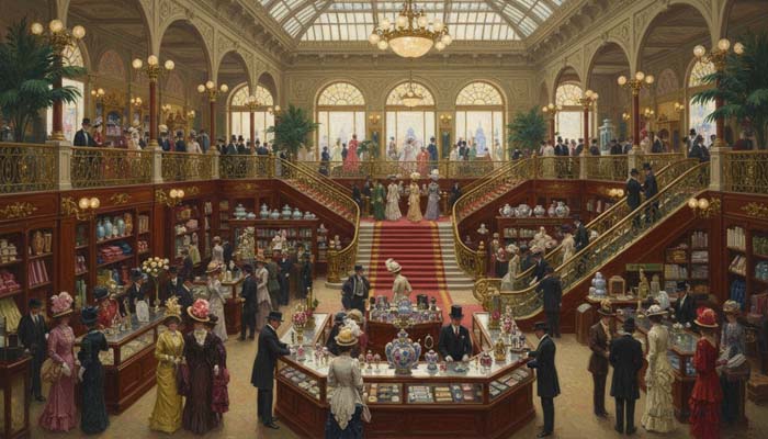 Interior of an early American department store