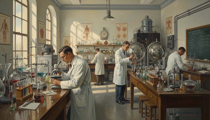 Researchers working in a medical laboratory